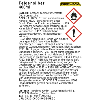 24x BREHMA Felgensilber Autolack Felgenlack Sprühdose Lackspray 400ml mit Griff