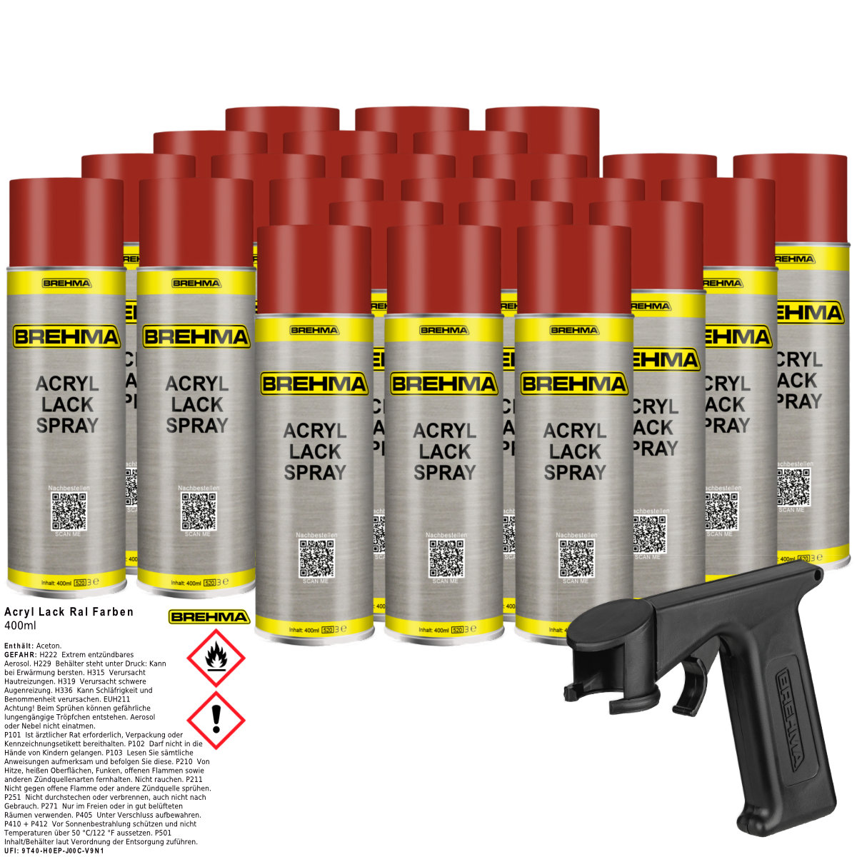 24x BREHMA Acryl Lackspray Ral 3000 Feuerrot matt Lack Farbe Sprühfarbe 400ml inkl. Griff