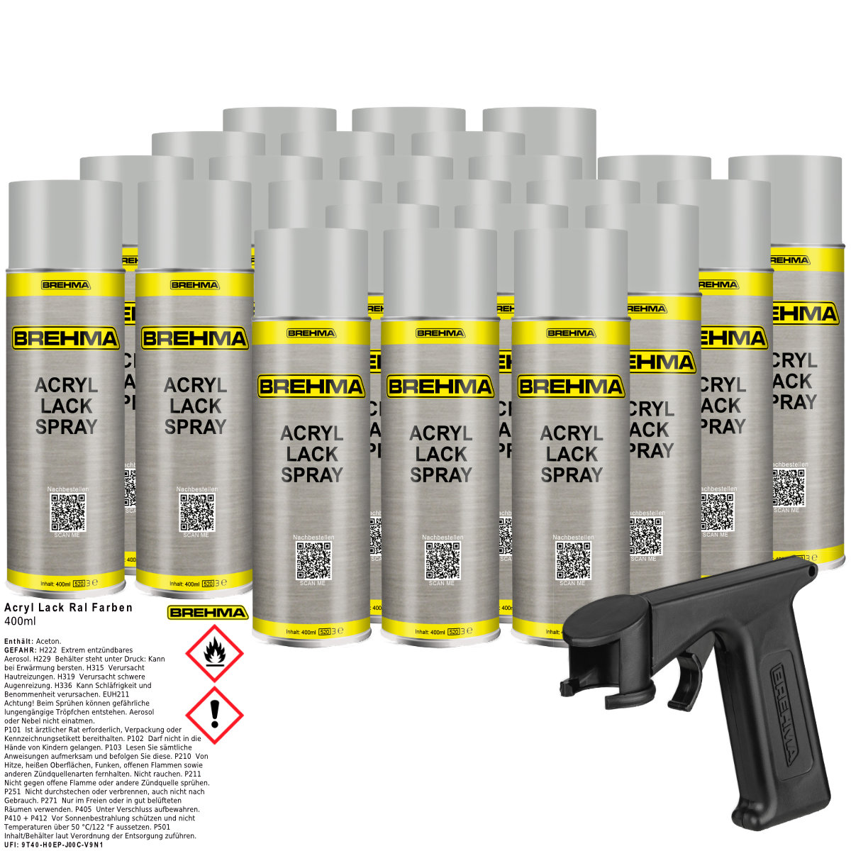 24x BREHMA Acryl Lackspray Ral 7035 Lichtgrau matt Lack Farbe Sprühfarbe 400ml inkl. Griff