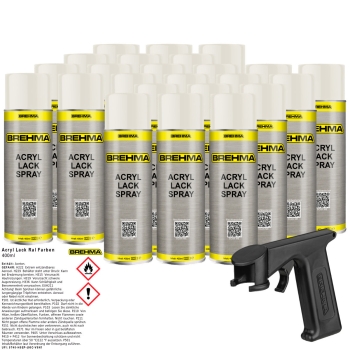 24x BREHMA Acryl Lackspray Ral 9010 Reinweis glänzend Lack Farbe Sprühfarbe 400ml inkl. Griff