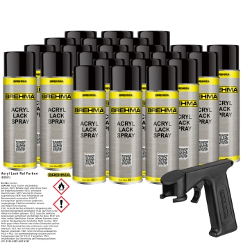 24x BREHMA Acryl Lackspray Ral 9005 Schwarz glänzend Lack Farbe Sprühfarbe 400ml inkl. Griff