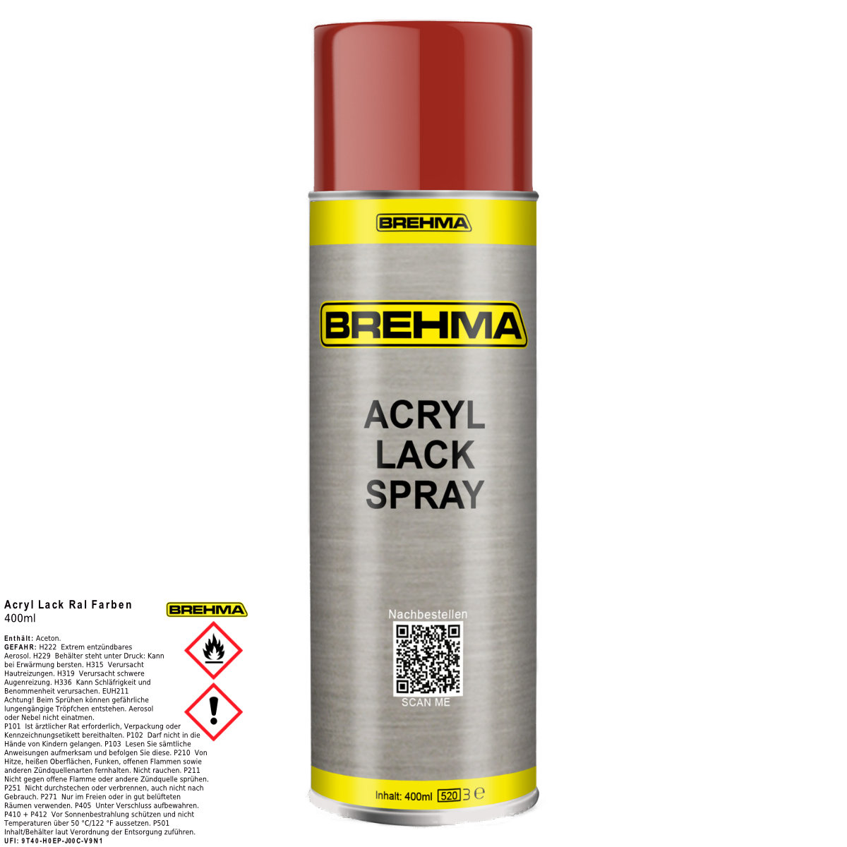 BREHMA Acryl Lackspray Ral 3000 Feuerrot glänzend Lack Farbe Sprühfarbe 400ml