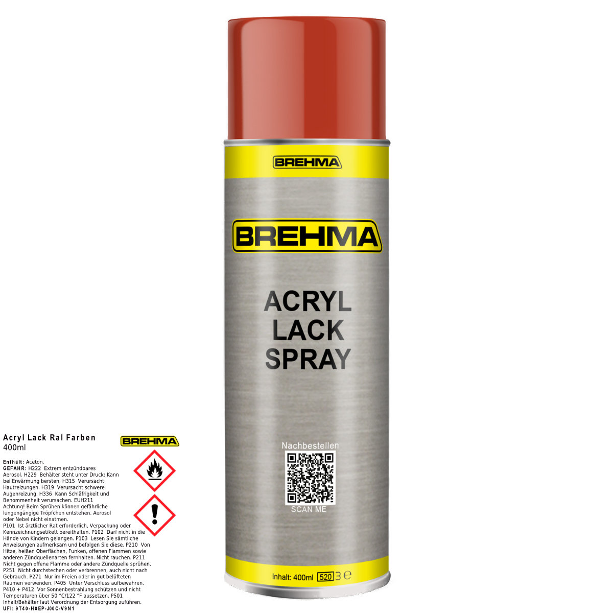 BREHMA Acryl Lackspray Ral 2002 Blutorange glänzend Lack Farbe Sprühfarbe 400ml