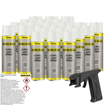 24x BREHMA Acryl Lackspray Ral 9016 Verkehrsweiss glänzend Lack Farbe Sprühfarbe 400ml inkl. Griff