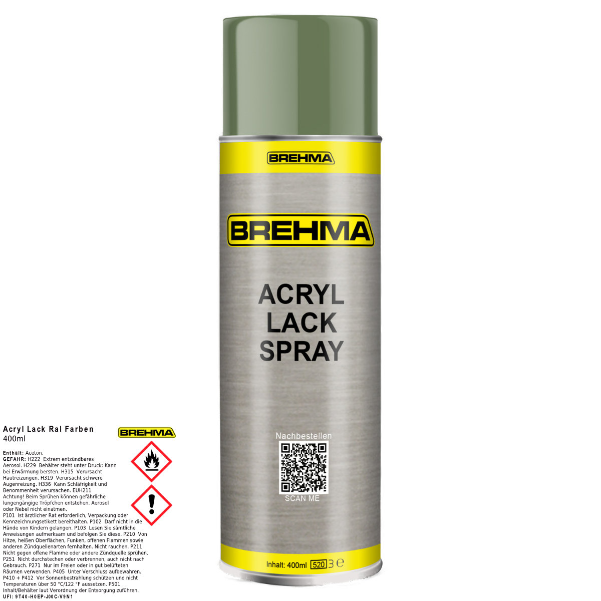 BREHMA Acryl Lackspray Ral 6011 Resedagrün glänzend Lack Farbe Sprühfarbe 400ml