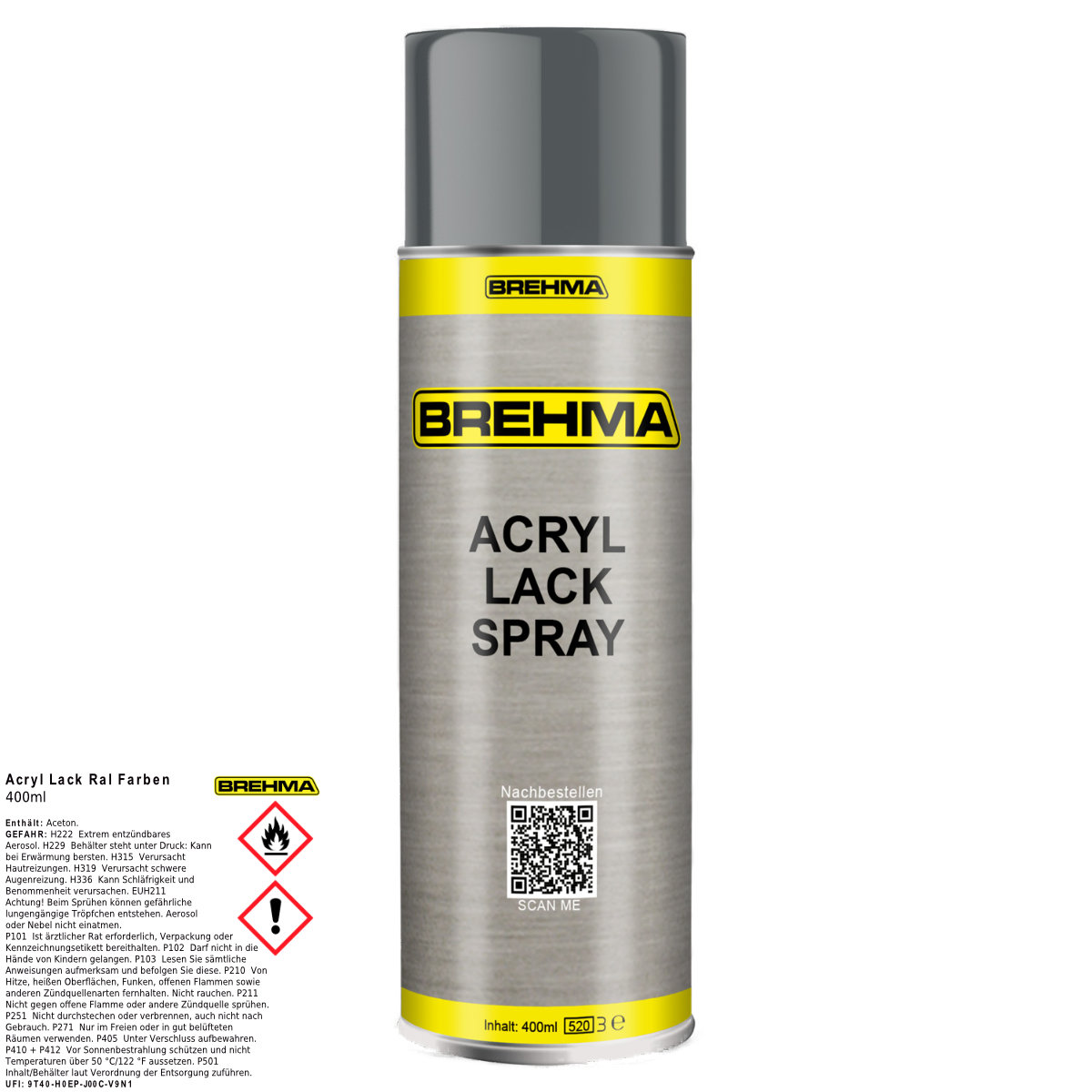 BREHMA Acryl Lackspray Ral 7012 Basaltgrau glänzend Lack Farbe Sprühfarbe 400ml