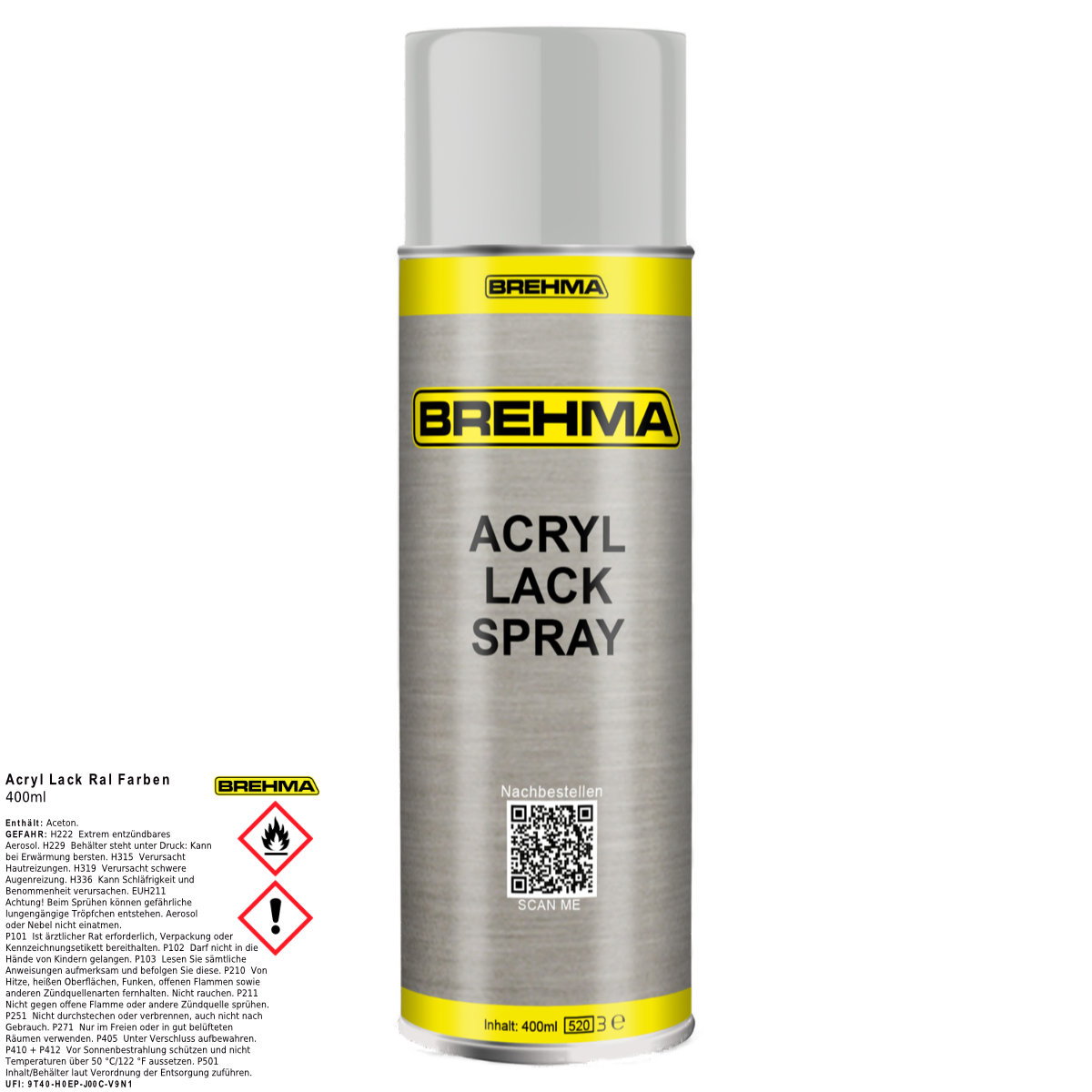 BREHMA Acryl Lackspray Ral 7035 Lichtgrau glänzend Lack Farbe Sprühfarbe 400ml