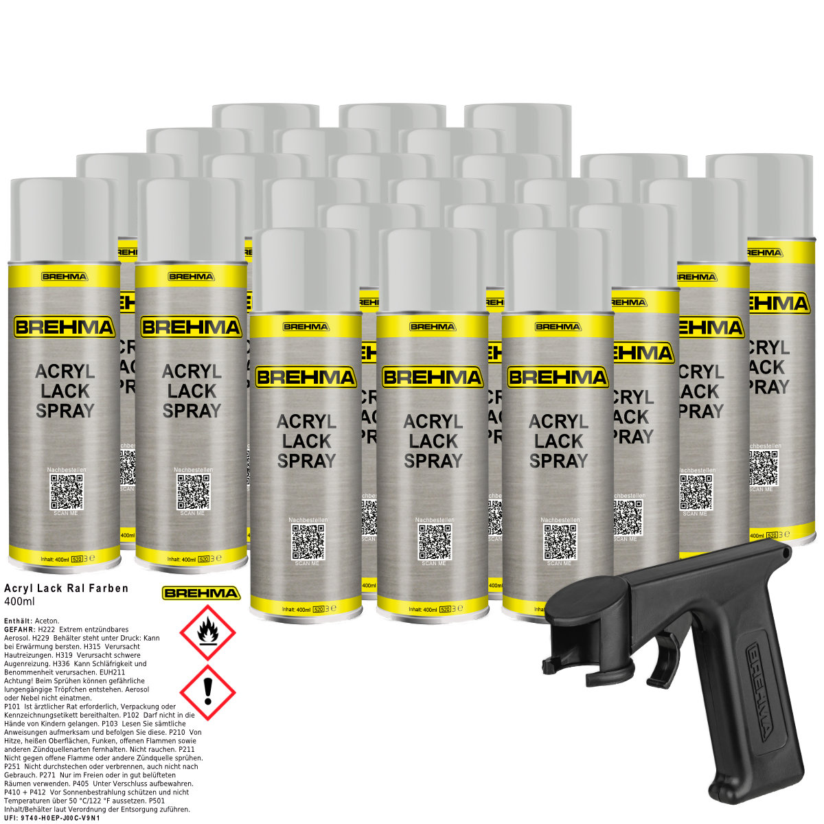 24x BREHMA Acryl Lackspray Ral 7035 Lichtgrau glänzend Lack Farbe Sprühfarbe 400ml inkl. Griff