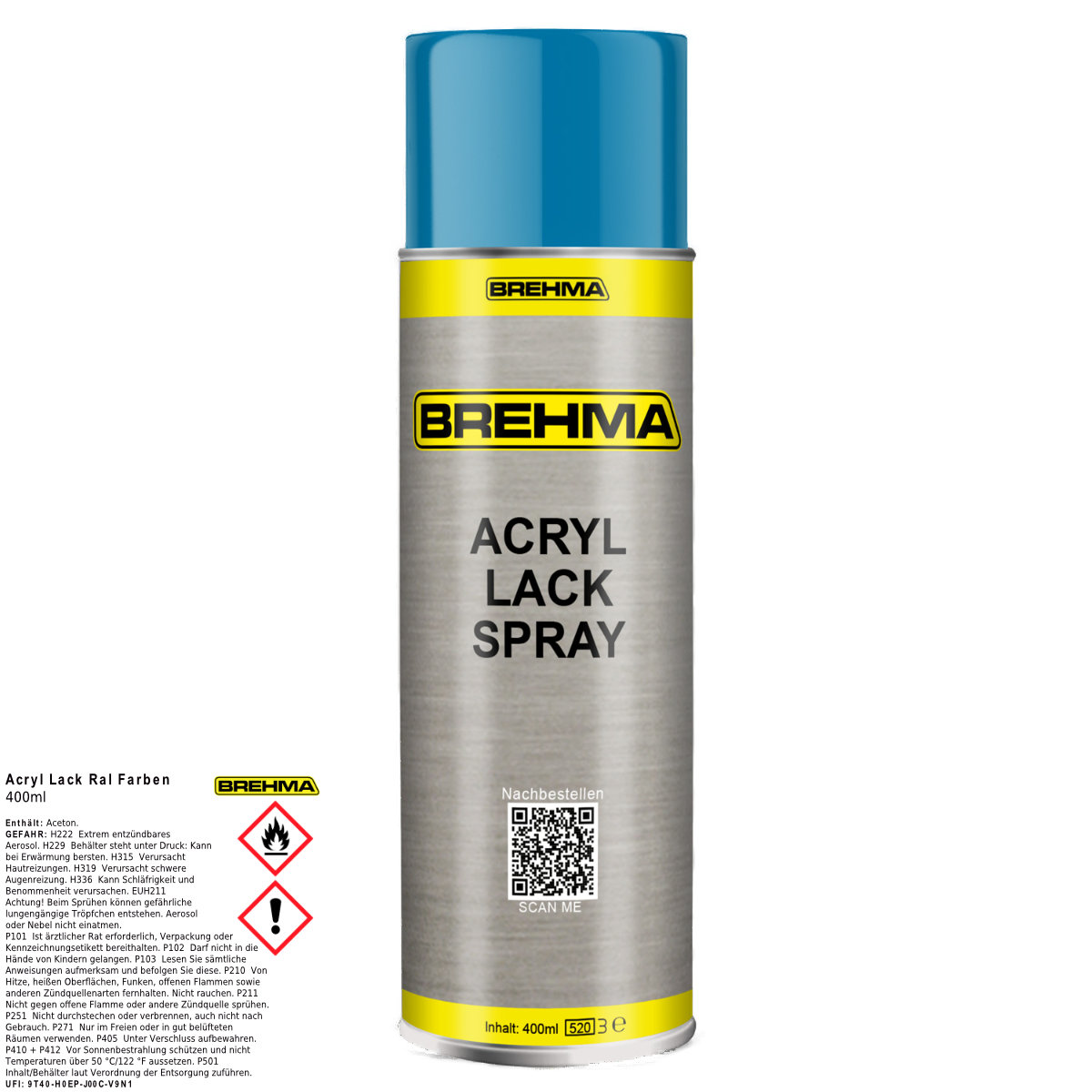 BREHMA Acryl Lackspray Ral 5015 Himmelblau glänzend Lack Farbe Sprühfarbe 400ml