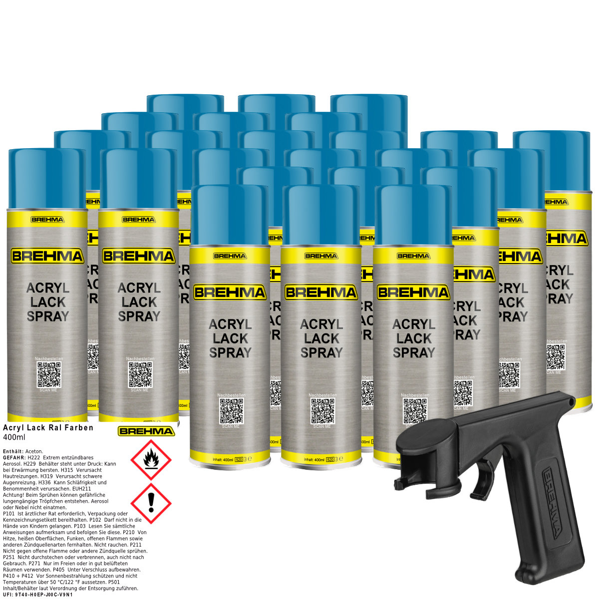 24x BREHMA Acryl Lackspray Ral 5015 Himmelblau glänzend Lack Farbe Sprühfarbe 400ml inkl. Griff