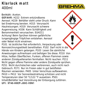 BREHMA Klarlack matt Lackspray Sprühlack 400ml