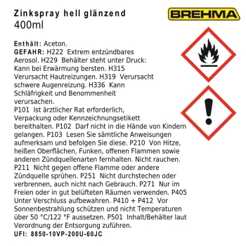 24x BREHMA Zinkspray hell glänzend Grundierung Korrosionsschutz bis 300° C 400ml inkl. Griff