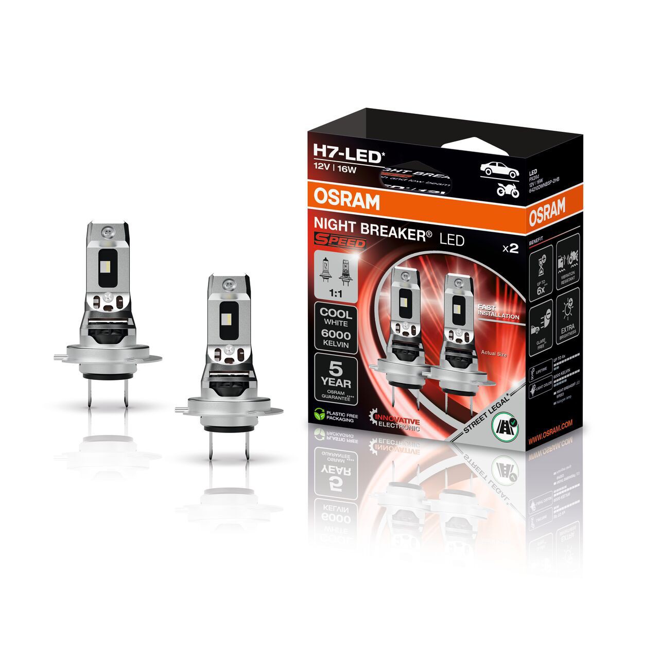 2x OSRAM Night Breaker H7 LED Speed  64210DWNBSP