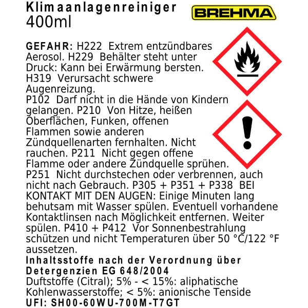 BREHMA Schaum Klimaanlagenreiniger Klimareiniger 400ml inkl. Sonde