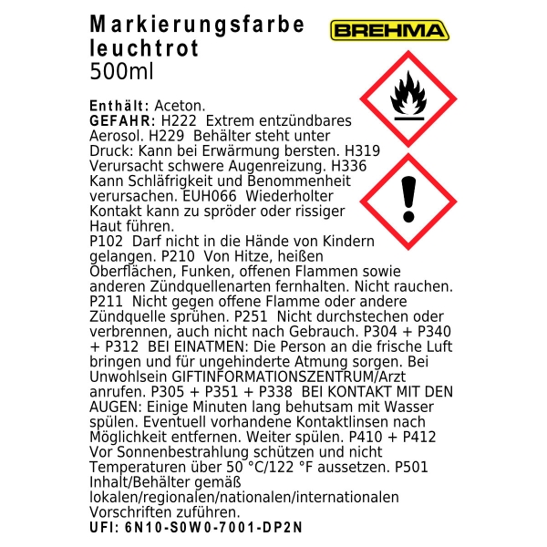 BREHMA Markierungsspray Forstspray Markierungsfarbe leuchtrot 500ml