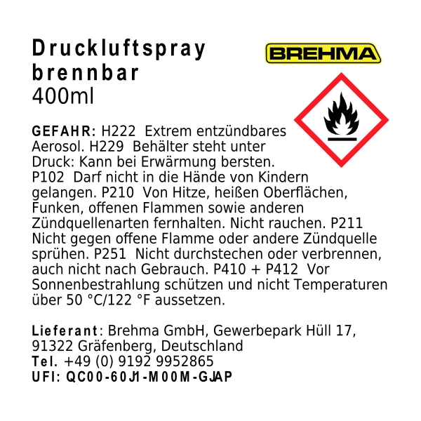 24x BREHMA Druckluftspray Druckluftreiniger  400ml Air Duster Spray inkl. Griff