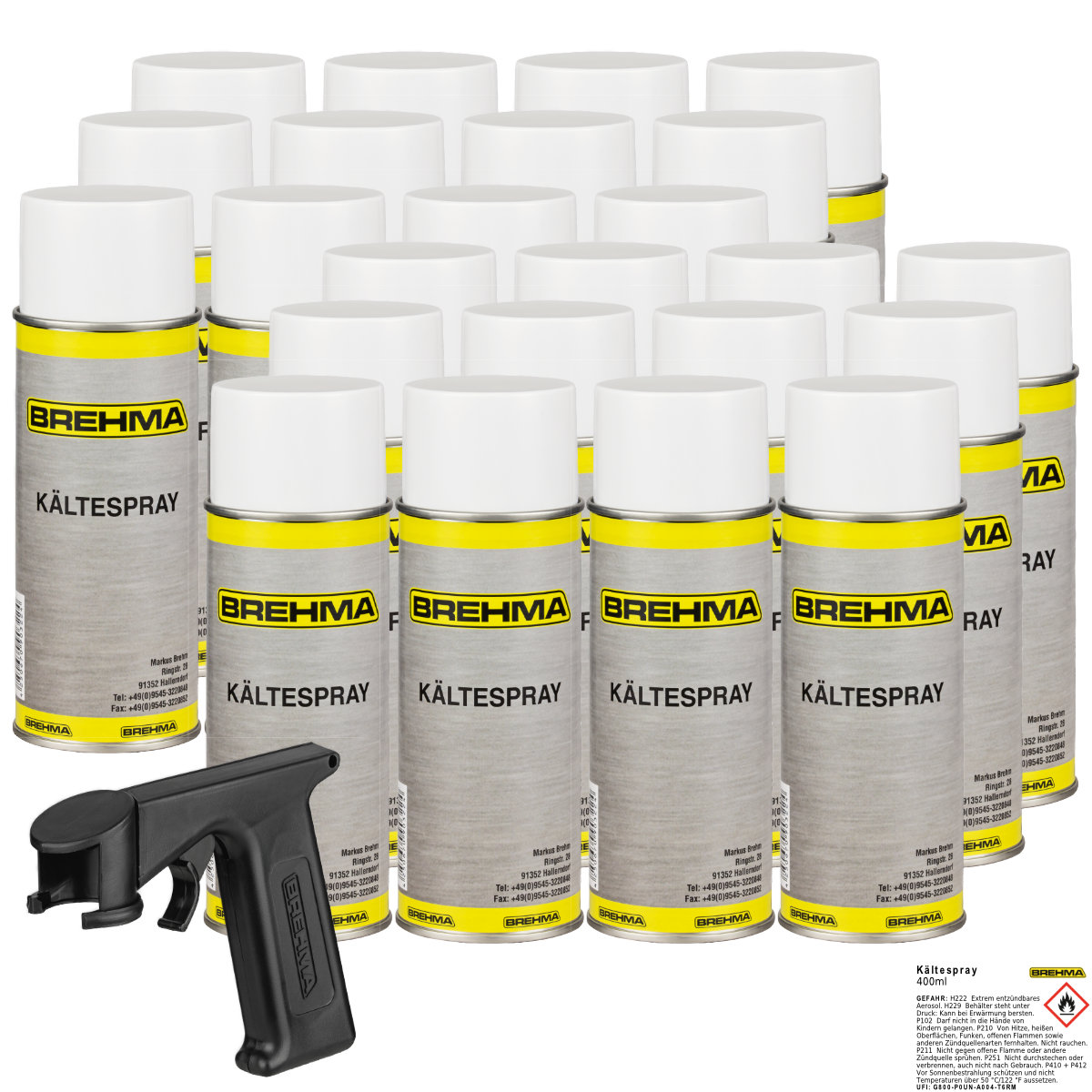 24x BREHMA Kältespray Eisspray Vereisungsspray Kühlspray 400ml -45°C mit Griff