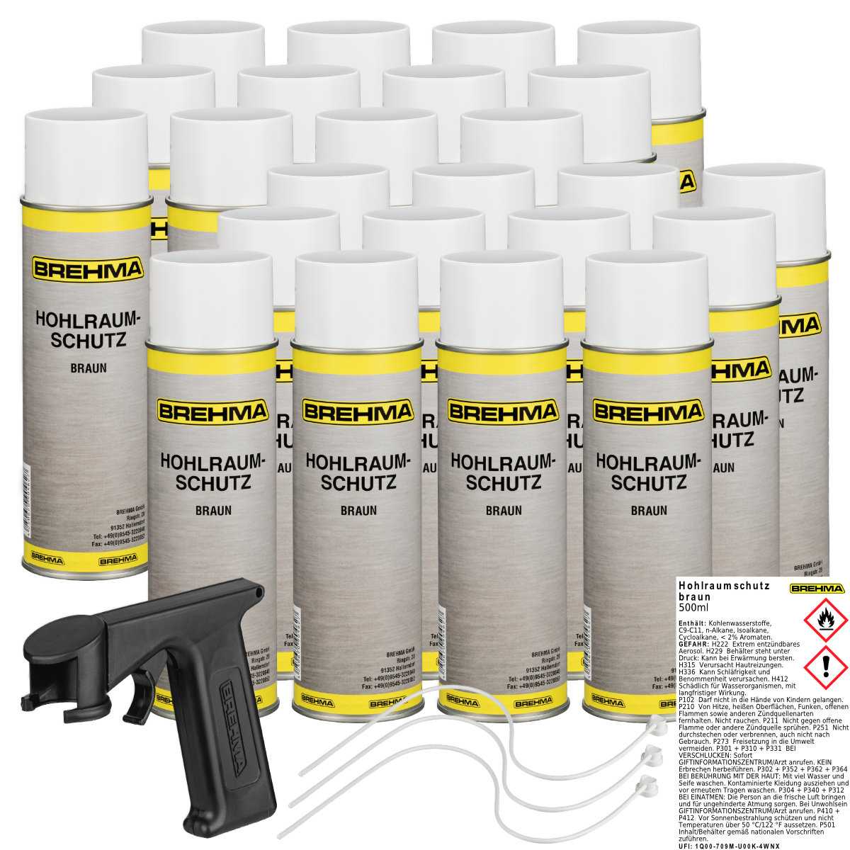 24x BREHMA Hohlraumschutz Hohlraumversiegelung Spray 500ml Wachs braun inkl. Griff