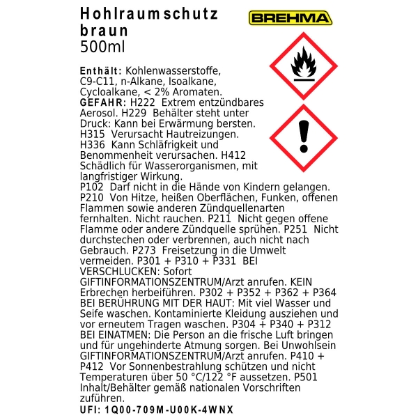 24x BREHMA Hohlraumschutz Hohlraumversiegelung Spray 500ml Wachs braun inkl. Griff