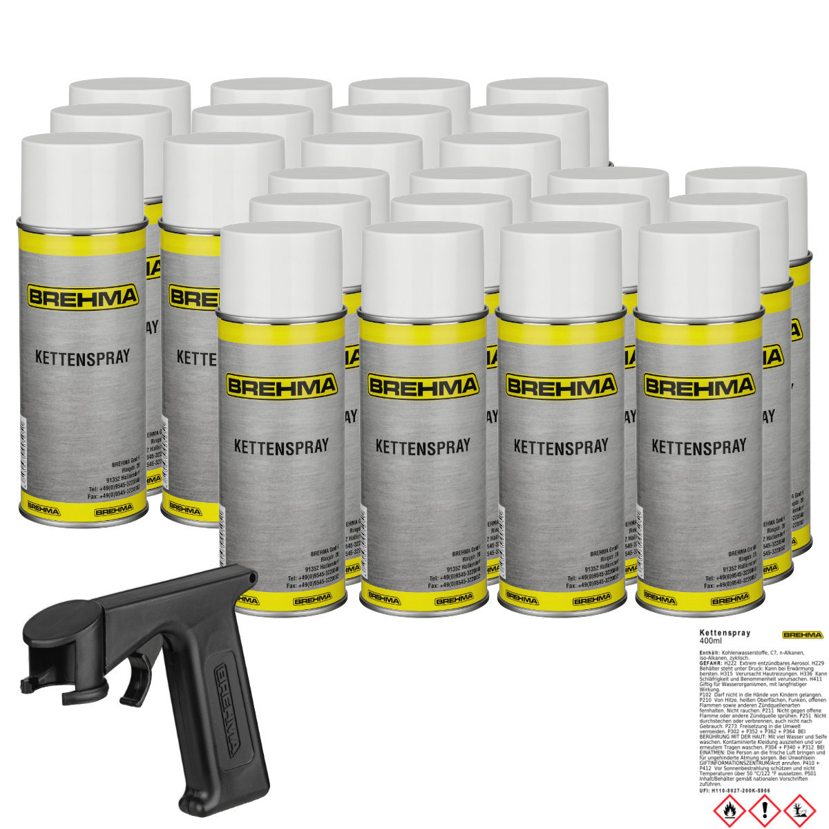 24x BREHMA Kettenspray 400ml für O-Ring-Ketten geeignet transparent inkl. Griff