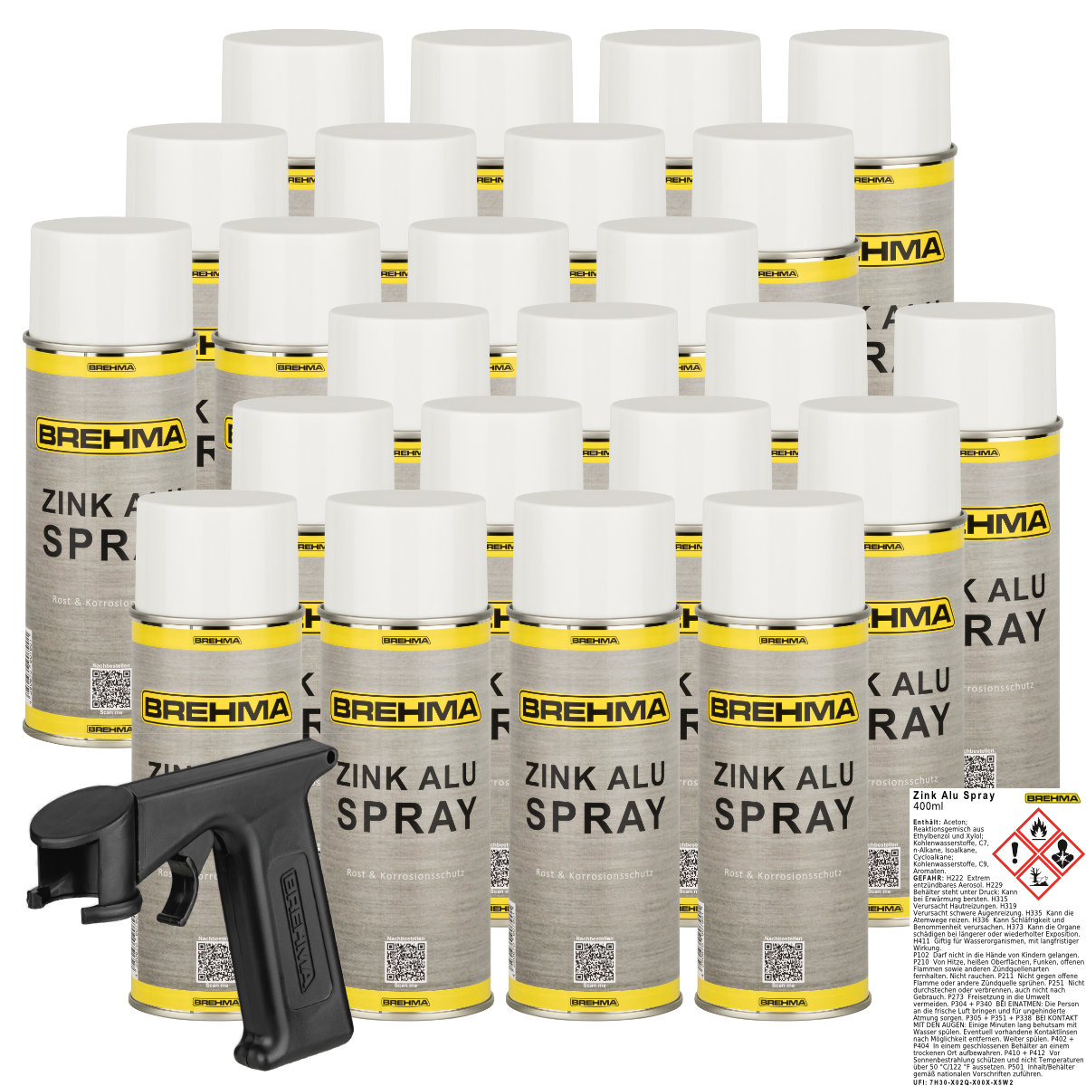 24x Zink Alu spray hell Grundierung Korrosionsschutz bis 300°C 400ml mit Griff