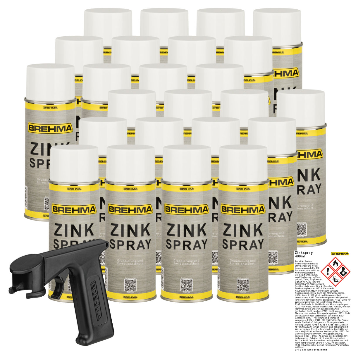 24x Zinkspray dunkel Grundierung Korrosionsschutz bis 300° C 400ml mit Griff