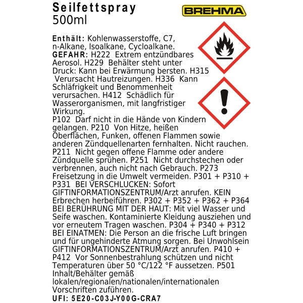 BREHMA Seilfett Spray 500ml Fettspray Sprühfett Kettenfett