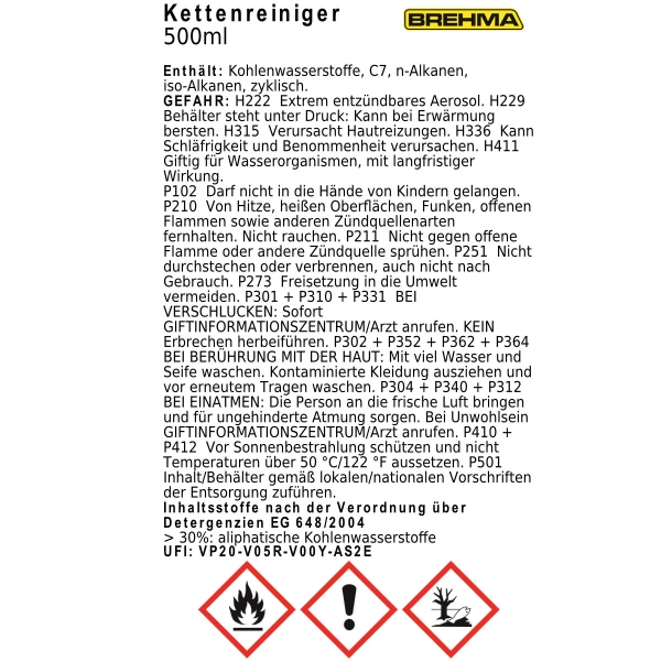 24x BREHMA Kettenreiniger 500ml Auto KFZ Spray Kettenpflege mit Sprühgriff