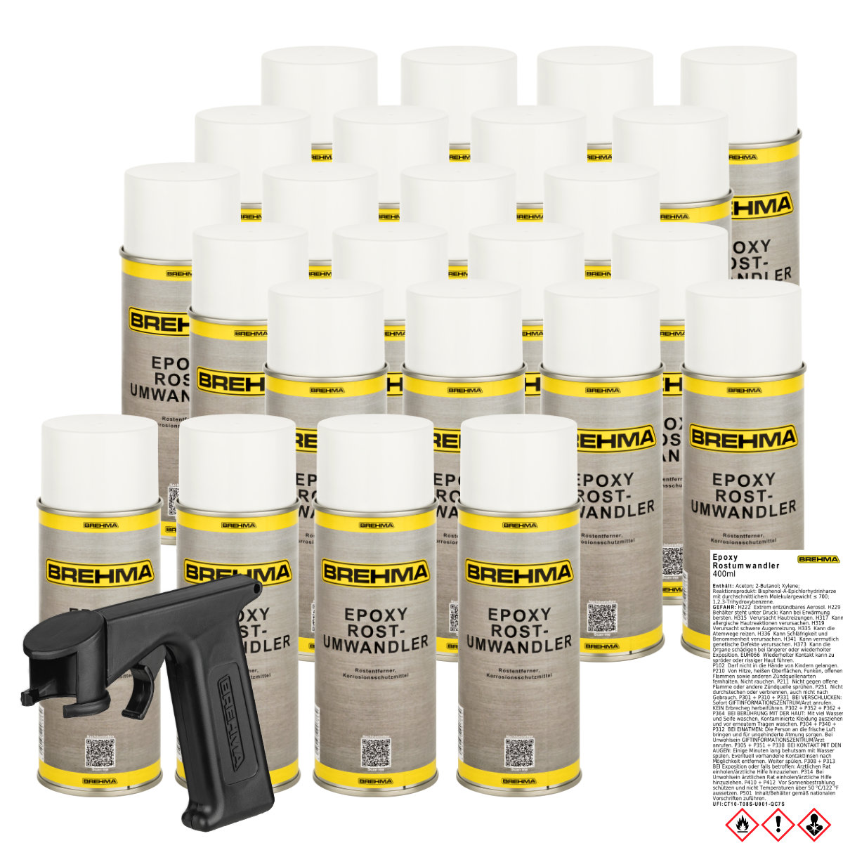 24x Epoxy Rostumwandler 400ml Spraydose Rostentferner Rostschutz mit Griff