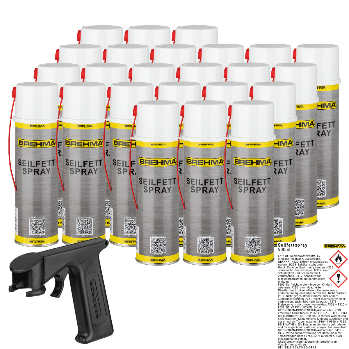 24x BREHMA Seilfett Spray 500ml Fettspray Sprühfett Kettenfett mit Griff