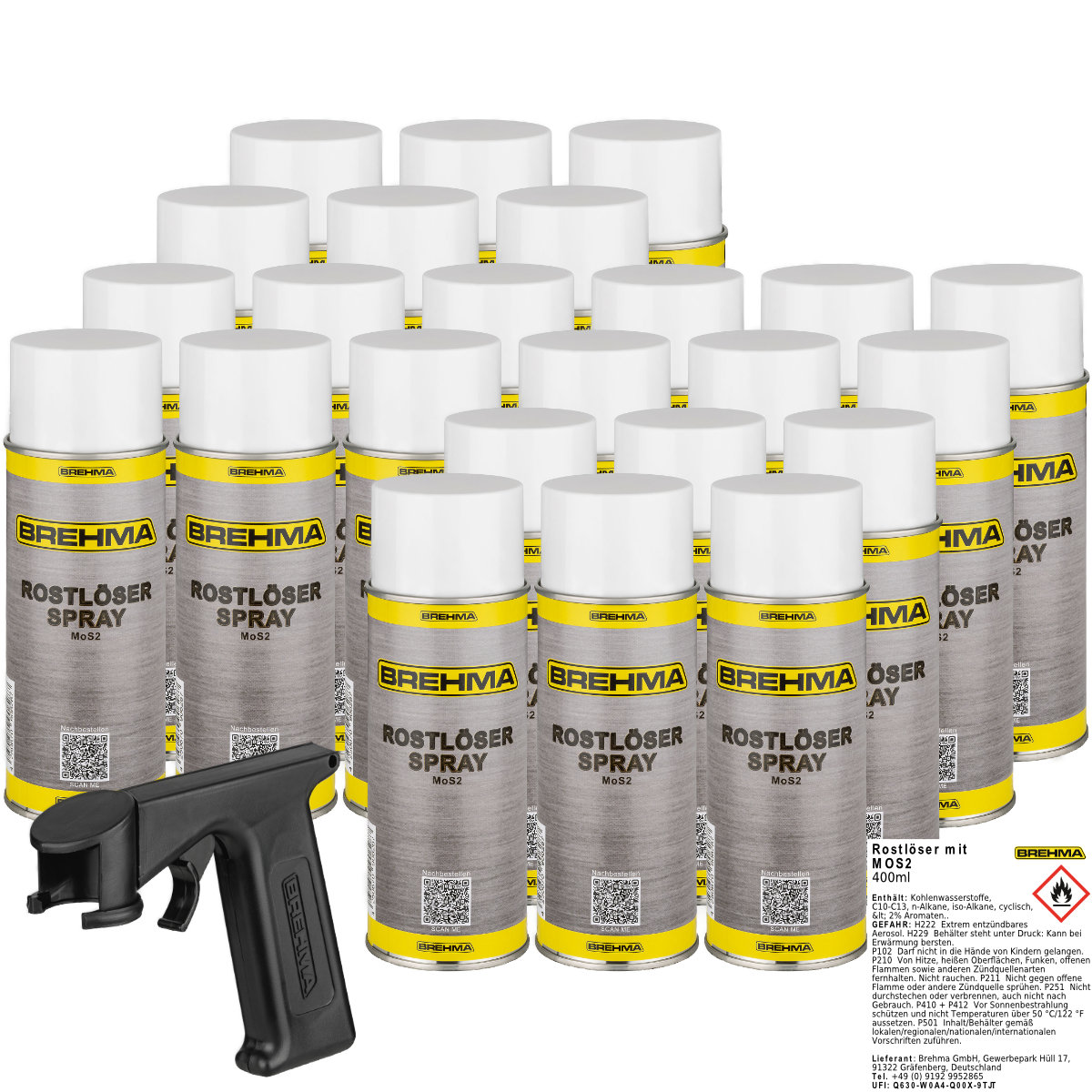 24x BREHMA Rostlöser m.MoS2 Intensiv Rostlöserspray 400ml Korrosionsschutz+Griff