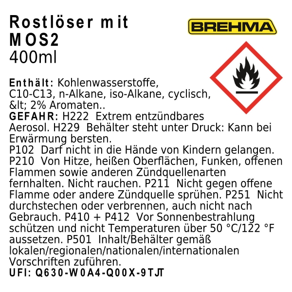 24x BREHMA Rostlöser m.MoS2 Intensiv Rostlöserspray 400ml Korrosionsschutz+Griff