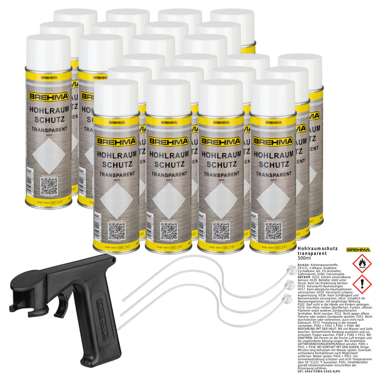 24x BREHMA Hohlraumschutz Hohlraumversiegelung transparent Spray 500ml mit Griff