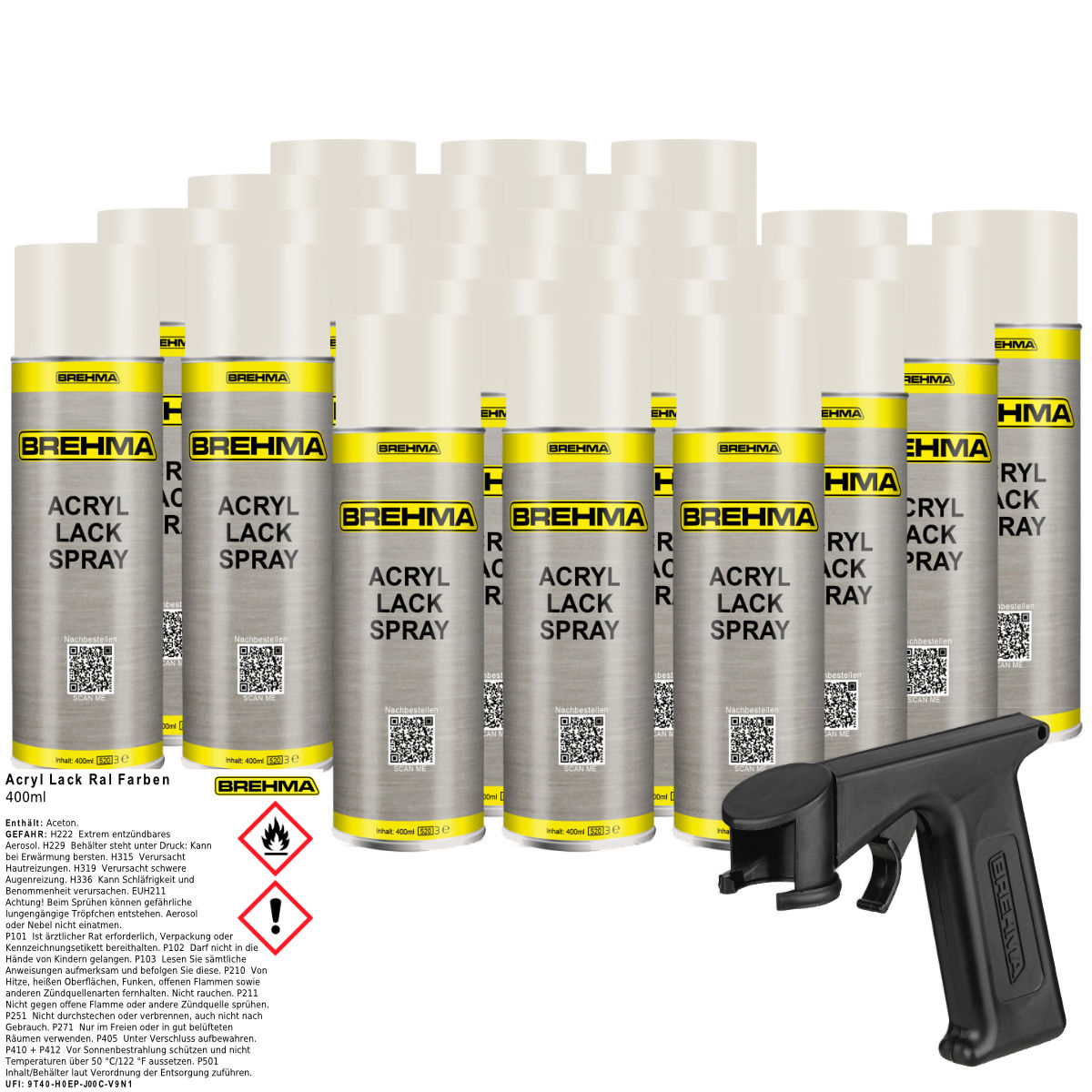 24x BREHMA Acryl Lackspray Ral 9010 Reinweis matt Lack Farbe Sprühfarbe 400ml inkl. Griff