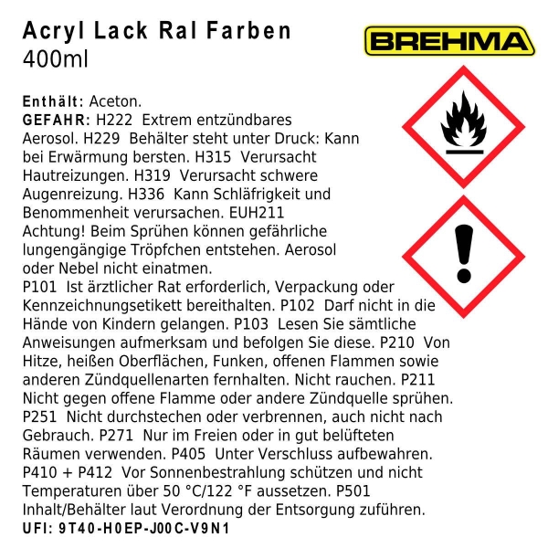 24x BREHMA Acryl Lackspray Ral 9010 Reinweis matt Lack Farbe Sprühfarbe 400ml inkl. Griff