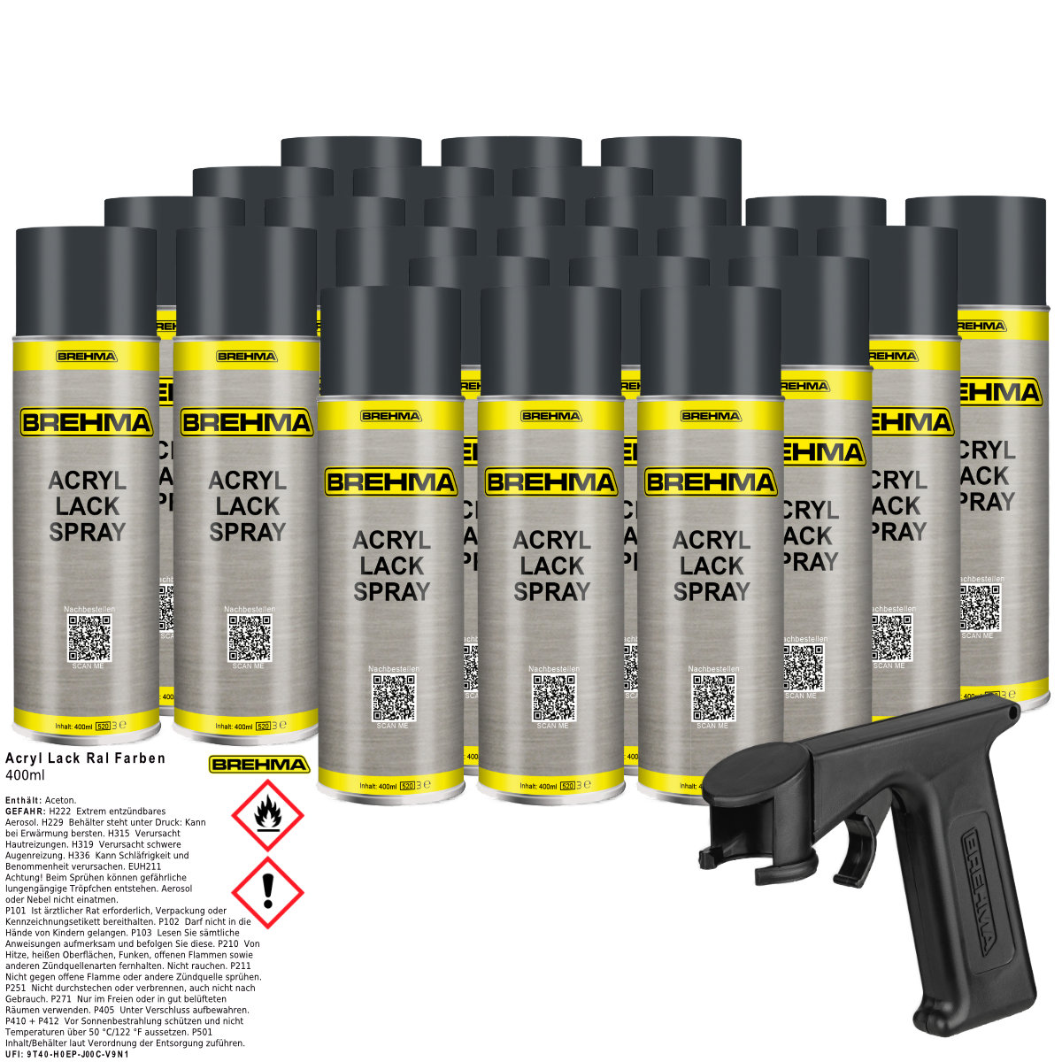 24x BREHMA Acryl Lackspray Ral 7016 Antrazitgrau matt Lack Farbe Sprühfarbe 400ml inkl. Griff