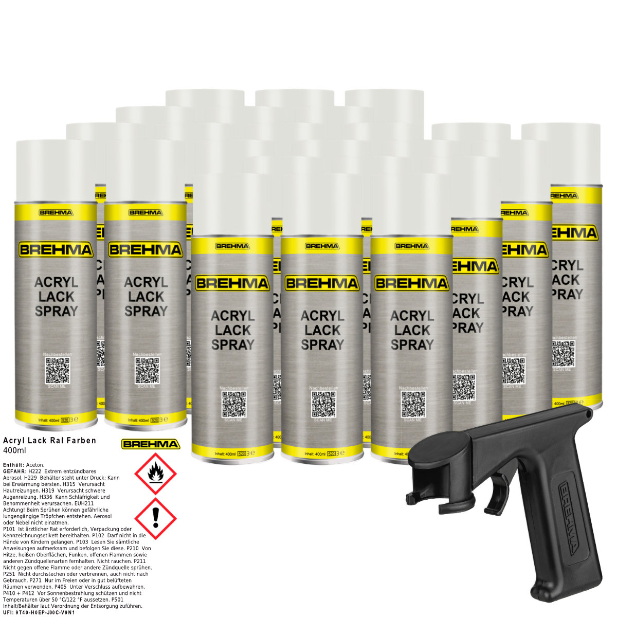 24x BREHMA Acryl Lackspray Ral 9016 Verkehrsweiss matt Lack Farbe Sprühfarbe 400ml inkl. Griff