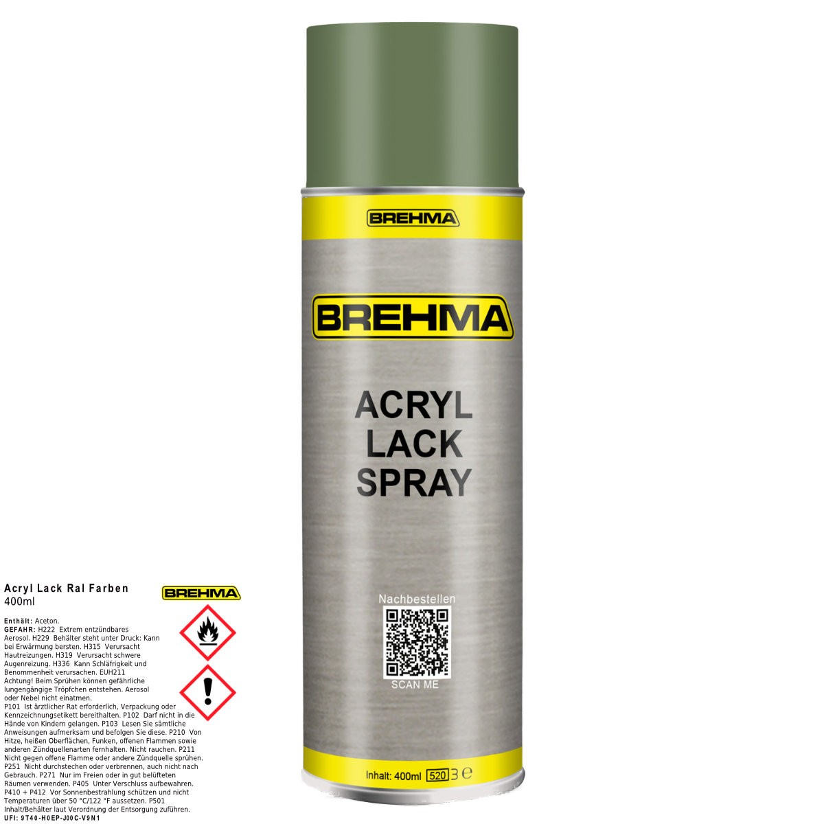 BREHMA Acryl Lackspray Ral 6011 Resedagrün matt Lack Farbe Sprühfarbe 400ml