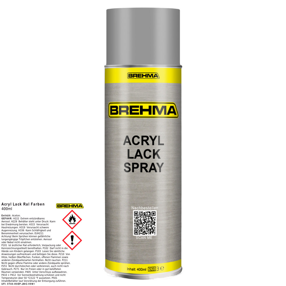 BREHMA Acryl Lackspray Ral 9006 Weisalu matt Lack Farbe Sprühfarbe 400ml