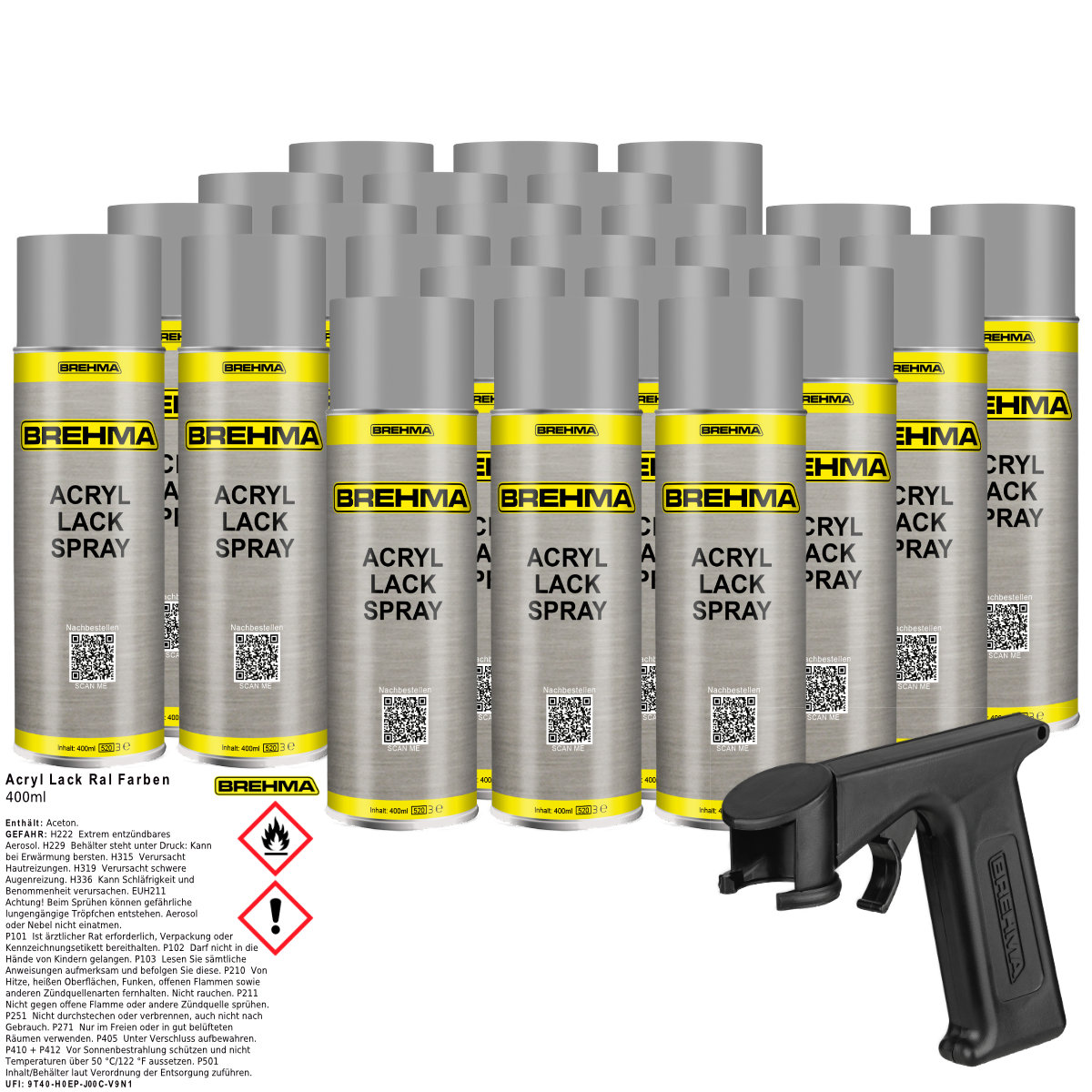 24x BREHMA Acryl Lackspray Ral 9006 Weisalu matt Lack Farbe Sprühfarbe 400ml inkl. Griff