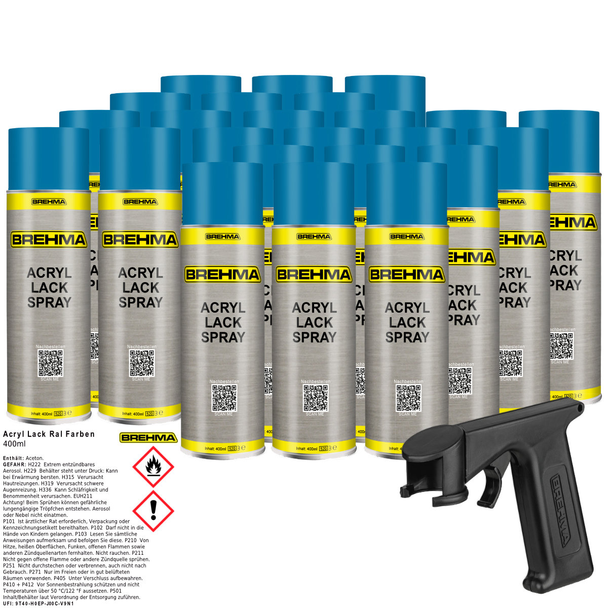 24x BREHMA Acryl Lackspray Ral 5015 Himmelblau matt Lack Farbe Sprühfarbe 400ml inkl. Griff