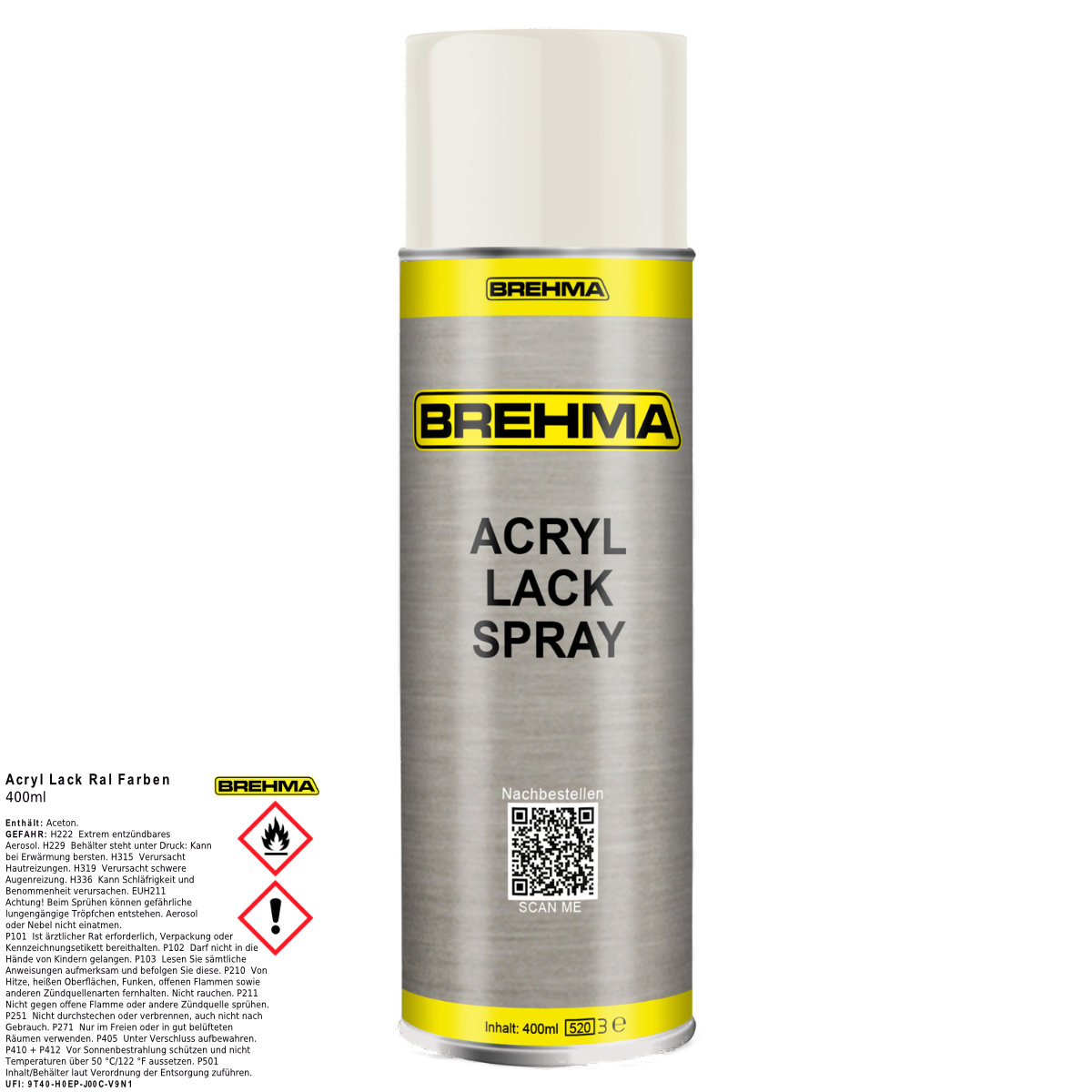 BREHMA Acryl Lackspray Ral 9010 Reinweis glänzend Lack Farbe Sprühfarbe 400ml