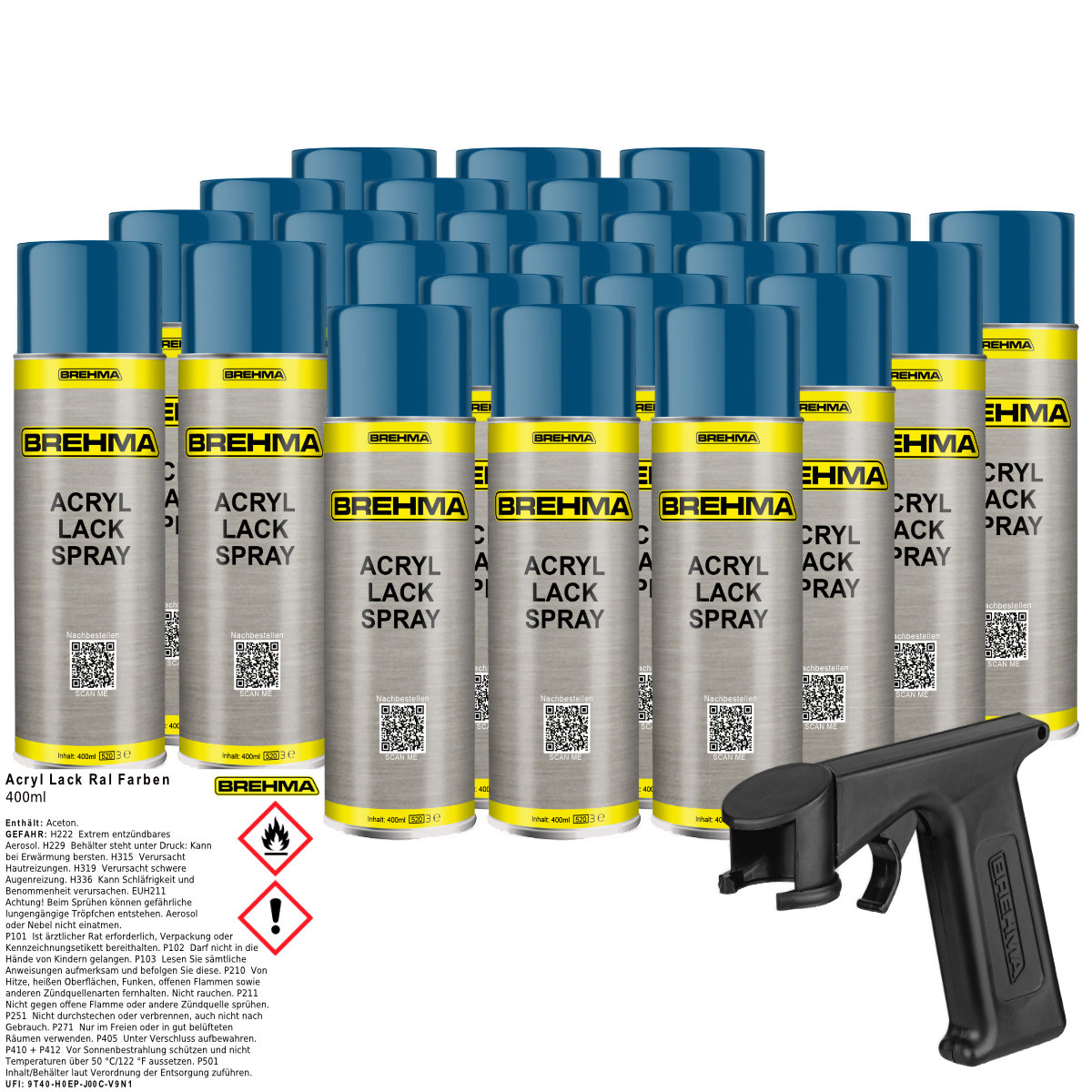 24x BREHMA Acryl Lackspray Ral 5010 Enzianblau glänzend Lack Farbe Sprühfarbe 400ml inkl. Griff