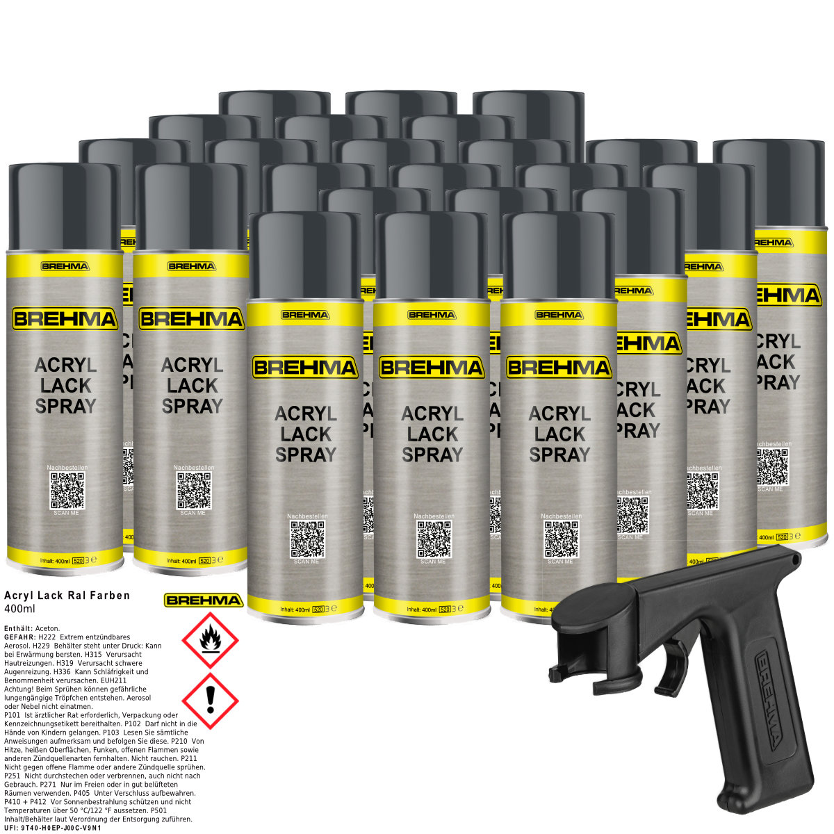 24x BREHMA Acryl Lackspray Ral 7016 Antrazitgrau glänzend Lack Farbe Sprühfarbe 400ml inkl. Griff