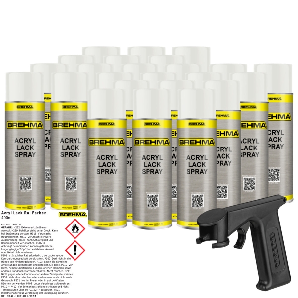 24x BREHMA Acryl Lackspray Ral 9016 Verkehrsweiss glänzend Lack Farbe Sprühfarbe 400ml inkl. Griff