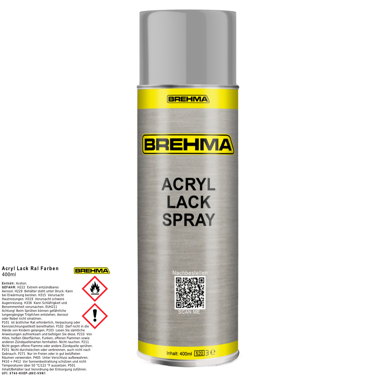 BREHMA Acryl Lackspray Ral 9006 Weisalu glänzend Lack Farbe Sprühfarbe 400ml