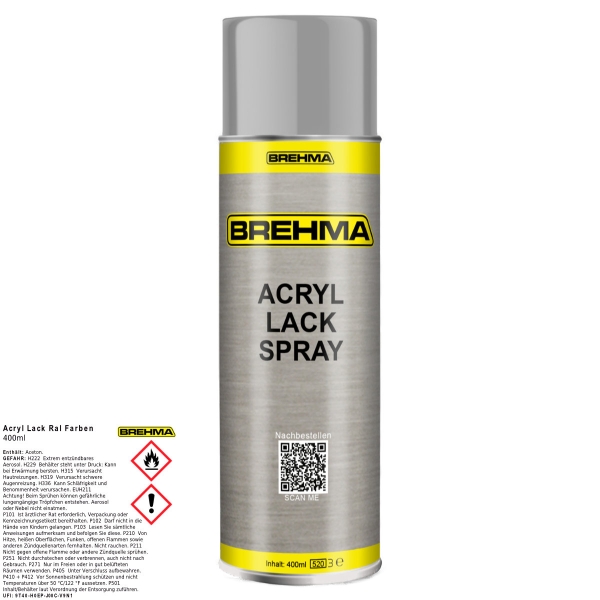 BREHMA Acryl Lackspray Ral 9006 Weisalu glänzend Lack Farbe Sprühfarbe 400ml