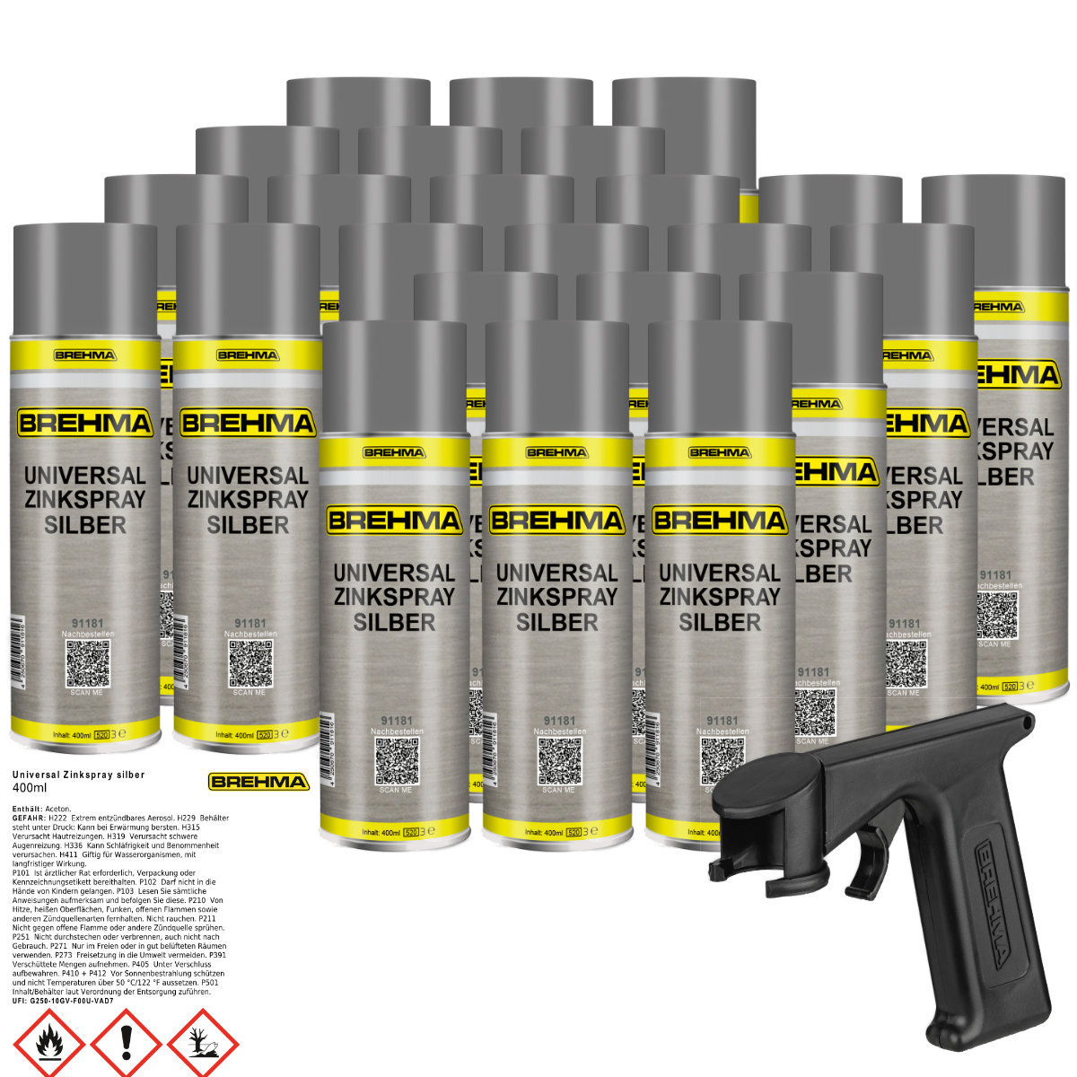 24x BREHMA Universal Zinkspray silber Grundierung Korrosionsschutz 400ml inkl. Griff