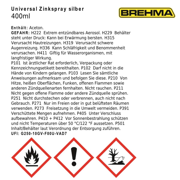 24x BREHMA Universal Zinkspray silber Grundierung Korrosionsschutz 400ml inkl. Griff